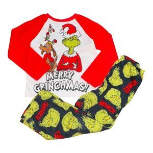 The Grinch Fleece Winter Pajama Set-Size 8-Green/Black-GUC